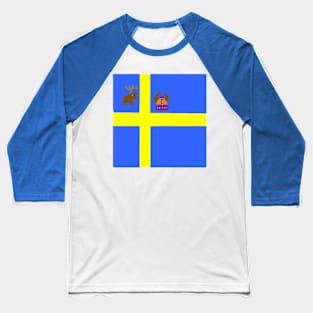 Sporty Swedish on Blue Background Baseball T-Shirt